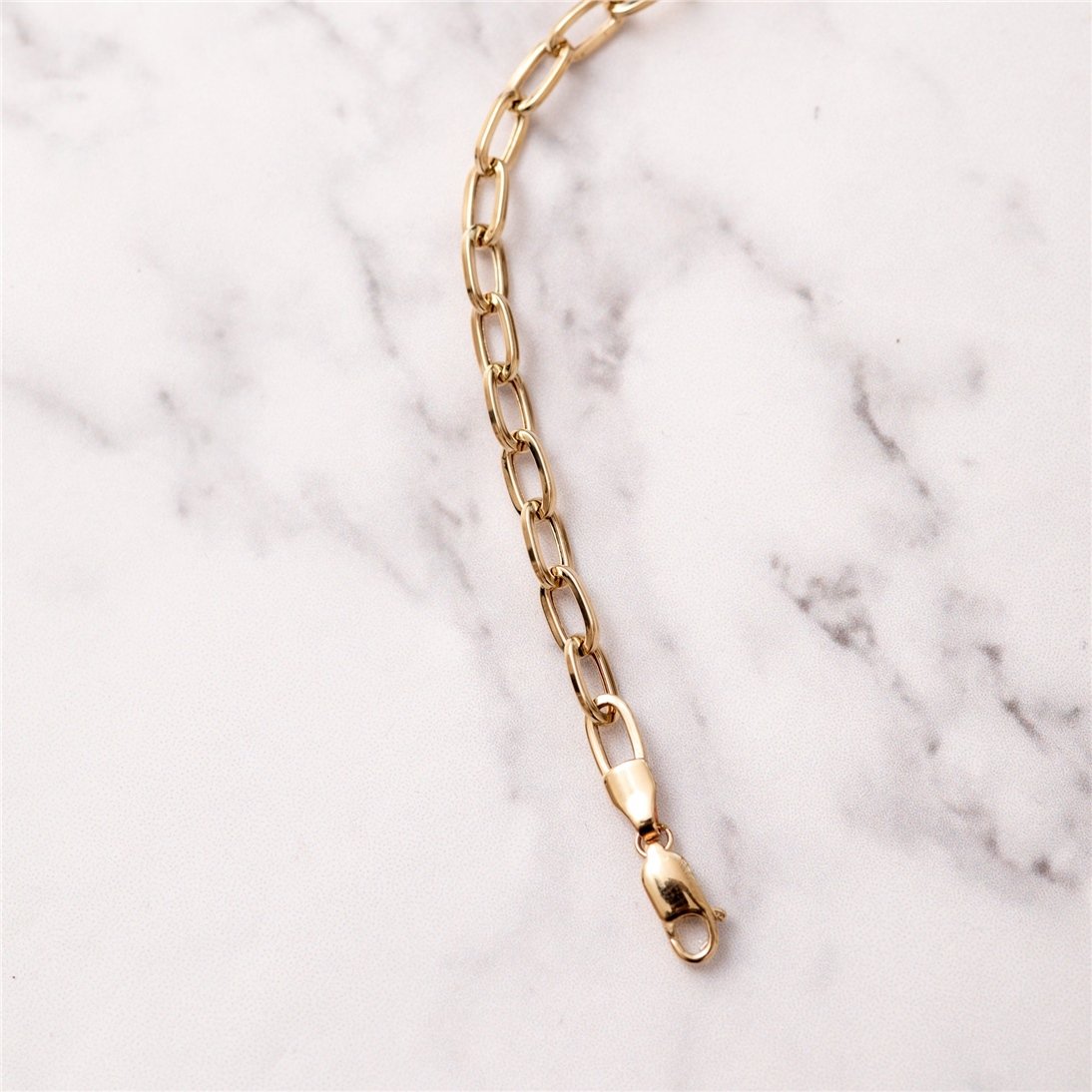 Goldstore-14K Yellow Gold Large Open Link Chain Bracelet, Rectangle Link Anchor Chain Gold Bracelet, Yellow Gold Paper Clip Chain Bracelet Gift Her