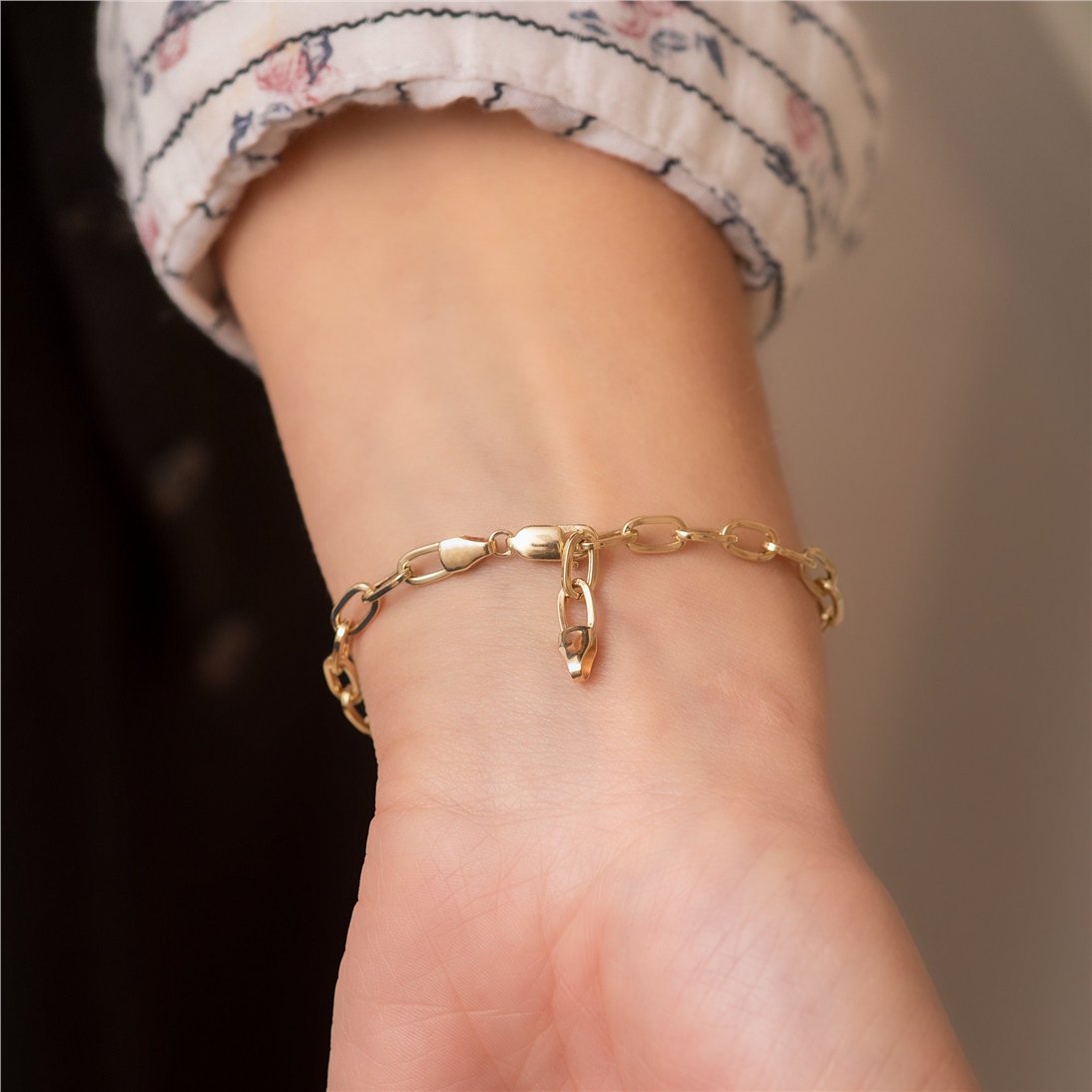 Goldstore-14K Yellow Gold Large Open Link Chain Bracelet, Rectangle Link Anchor Chain Gold Bracelet, Yellow Gold Paper Clip Chain Bracelet Gift Her