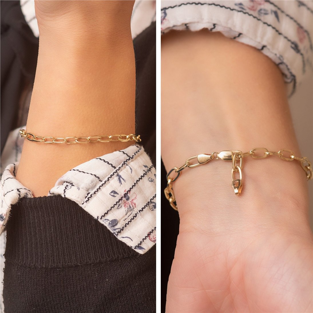Goldstore-14K Yellow Gold Large Open Link Chain Bracelet, Rectangle Link Anchor Chain Gold Bracelet, Yellow Gold Paper Clip Chain Bracelet Gift Her