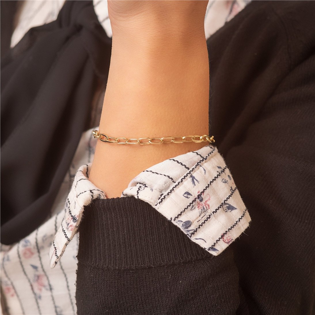 Goldstore-14K Yellow Gold Large Open Link Chain Bracelet, Rectangle Link Anchor Chain Gold Bracelet, Yellow Gold Paper Clip Chain Bracelet Gift Her
