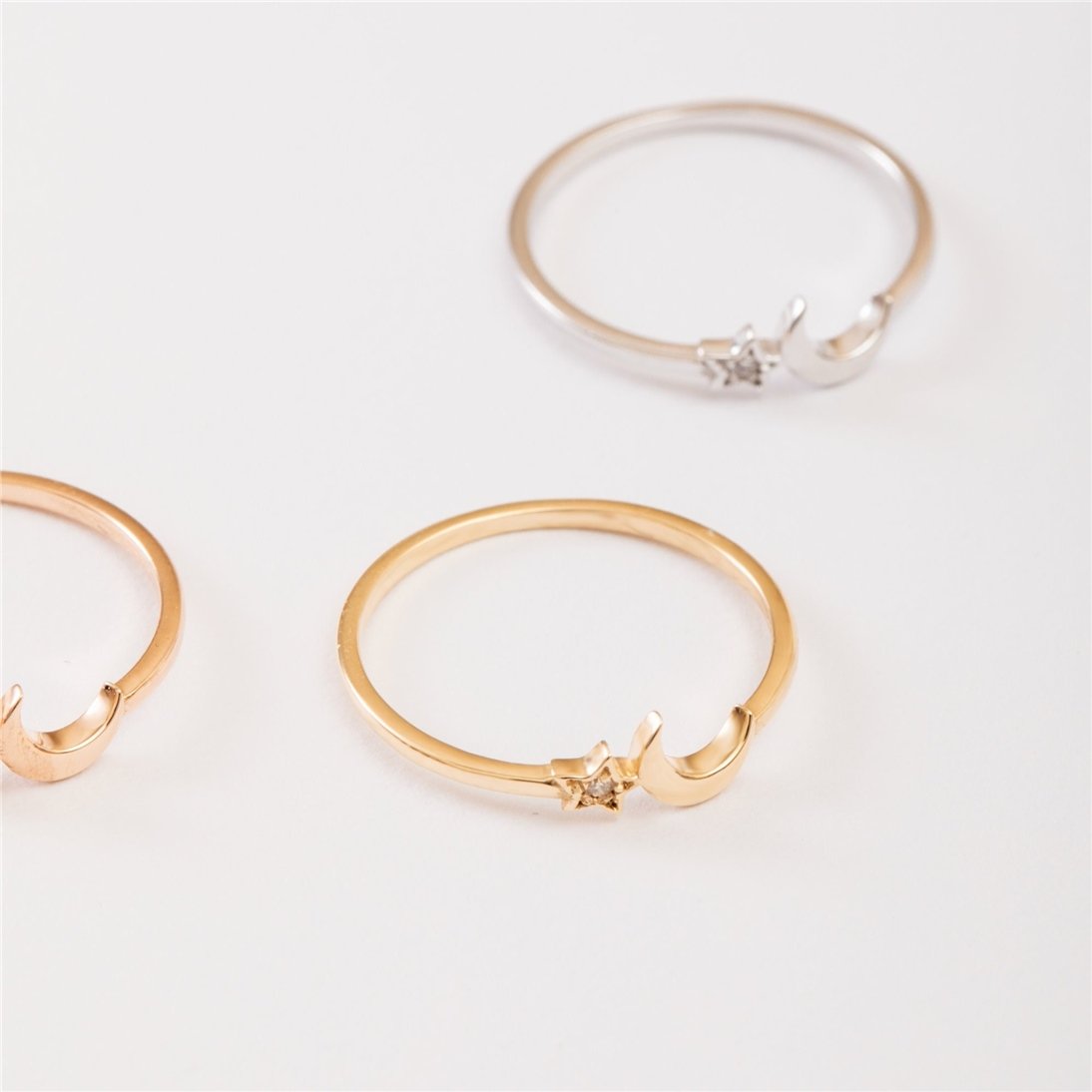 Goldstore-Diamond Crescent Moon Star Ring 14K 18K Solid Gold, Dainty Moon Star Promise Gold Diamond or Cz Ring, Celestial Stackable Ring Gift for Her