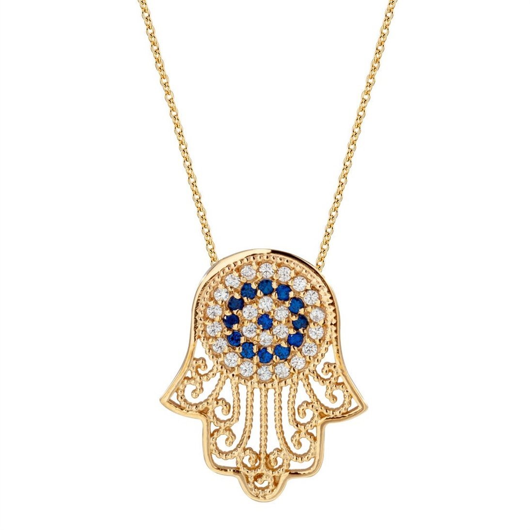 Goldstore-Hamsa Evil Eye Necklace, 14k 18k Solid Gold Evil Eye Fatima Hand Necklace, Hamsa Zirkon Necklace, Hand of Fatima Necklace Valentine's Gift.