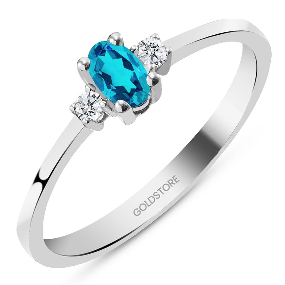 0.08 Karat Pırlanta Mavi Topaz Yüzük