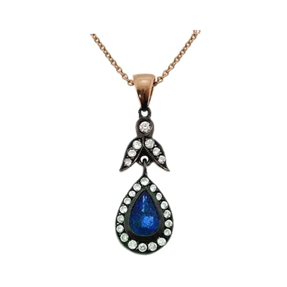 Goldstore-URL 0.15 ct. Pırlanta Safir Fantezi Kolye