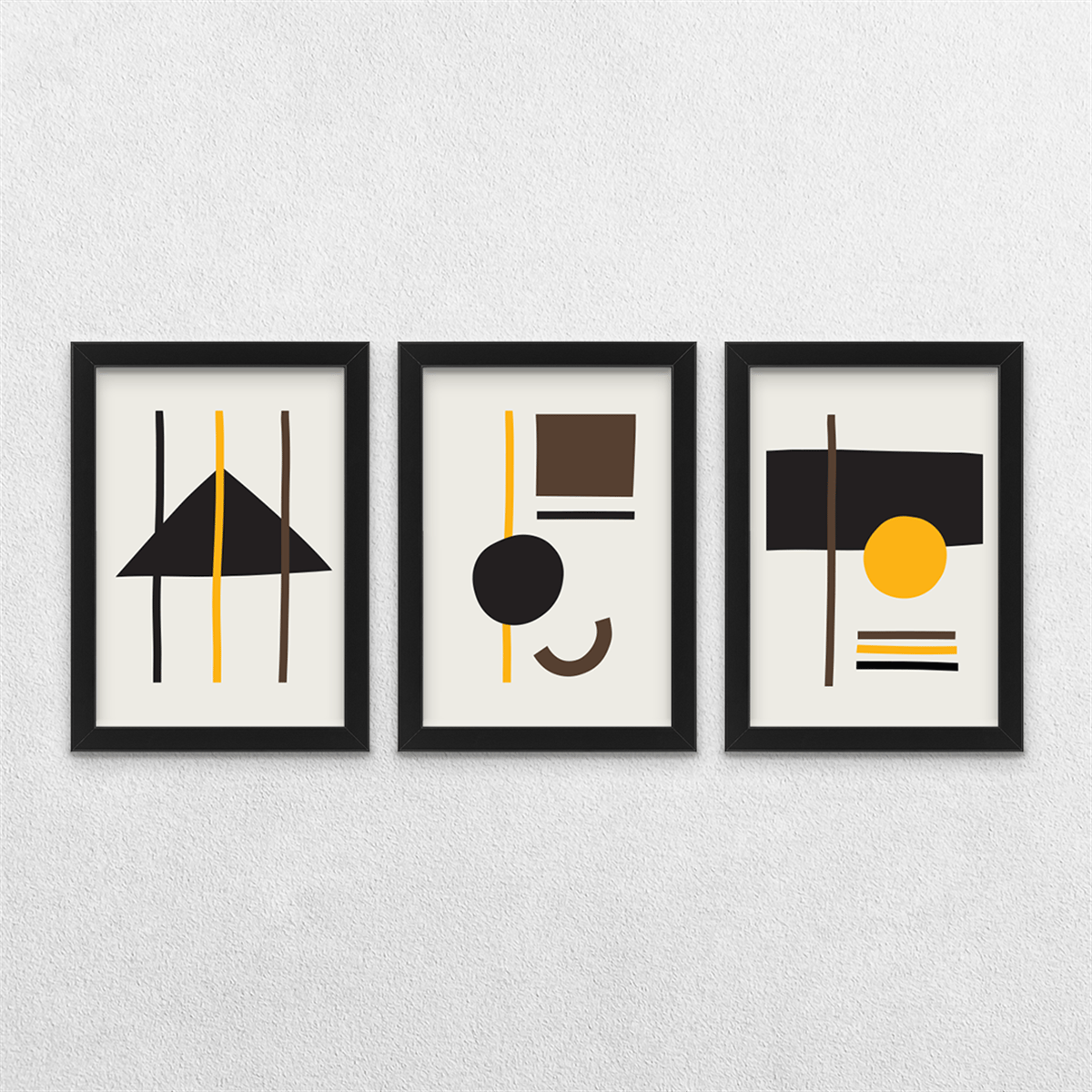 Geometrik Şekiller 3'lü Çerçeveli Tablo Seti 30x40 cm