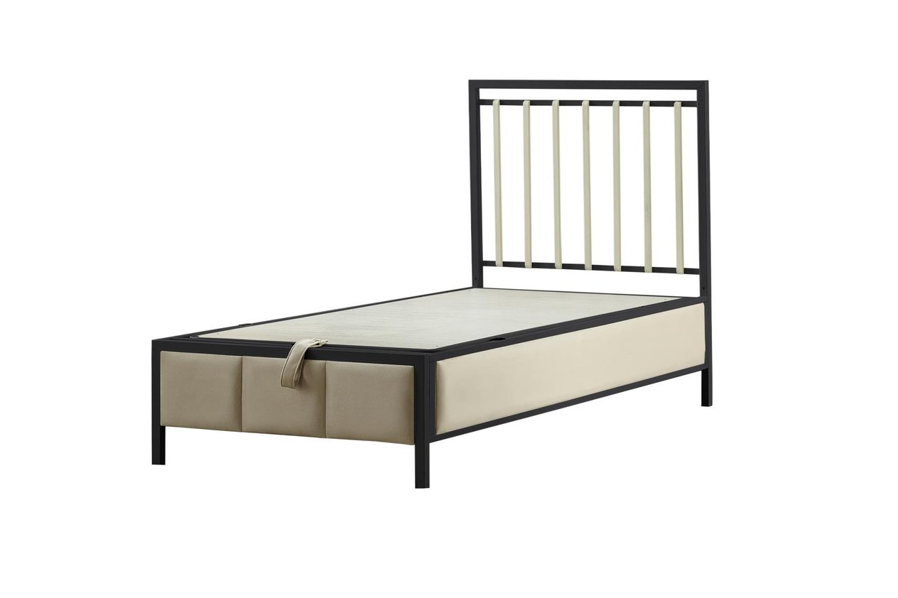 Gleam Tek Kişilik Metal Başlıklı Sandıklı Baza Başlık Yatak Set - Siyah