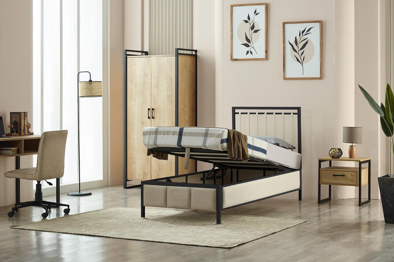 Gleam Tek Kişilik Metal Başlıklı Sandıklı Baza Başlık Set - Siyah