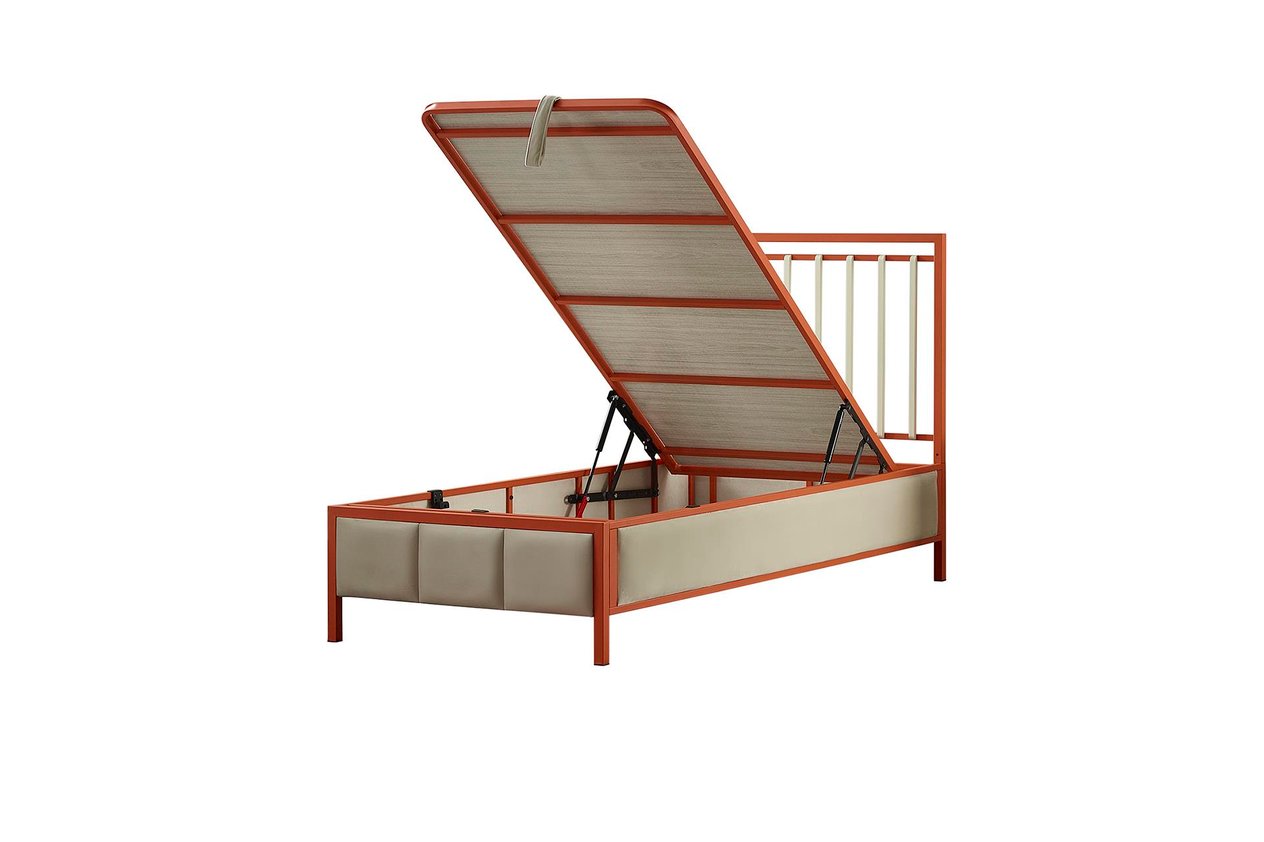 Gleam Tek Kişilik Metal Başlıklı Sandıklı Baza Başlık Set - Turuncu