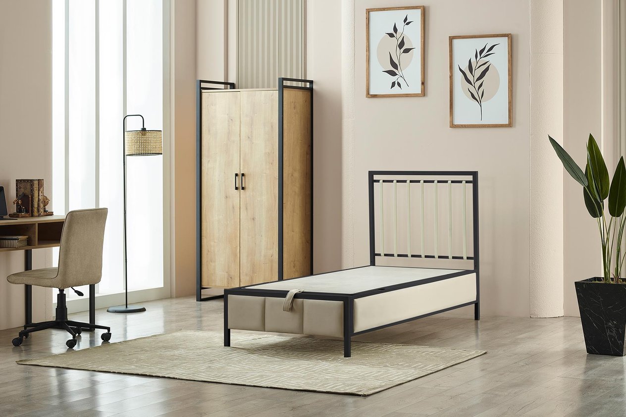 Gleam Tek Kişilik Metal Başlıklı Sandıklı Baza Başlık Set - Siyah