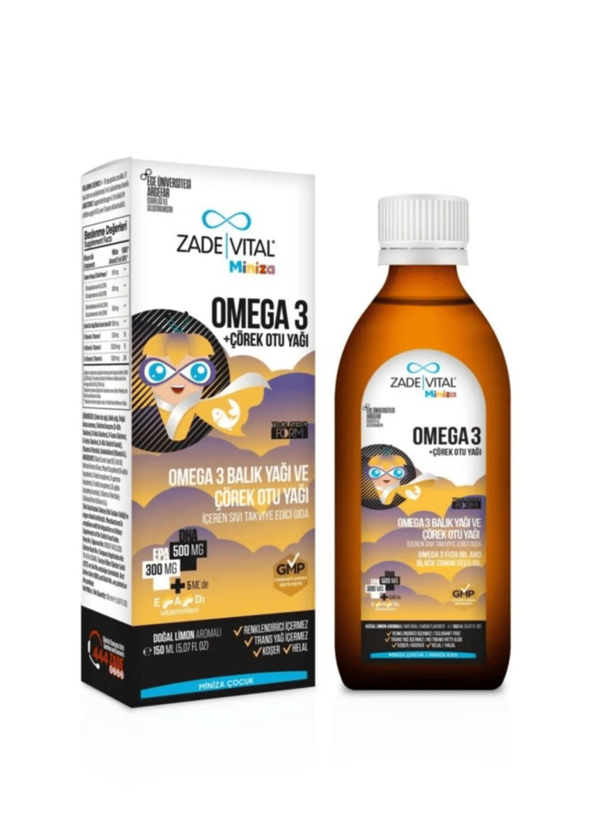 zade vital miniza omega 3 + çörek otu yağı 150 ml 