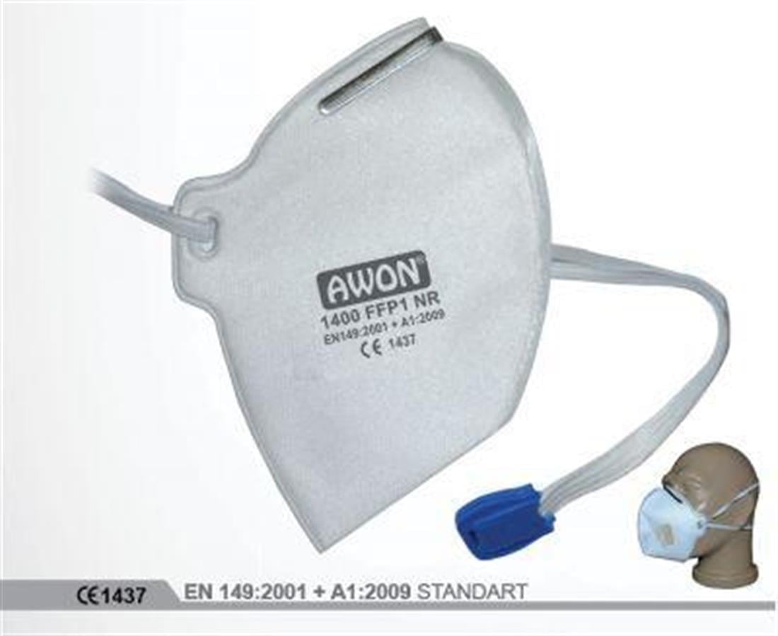 Awon 1400 FFP1 NR Ventilsiz Katlanabilir Toz Maskesi 25li paket
