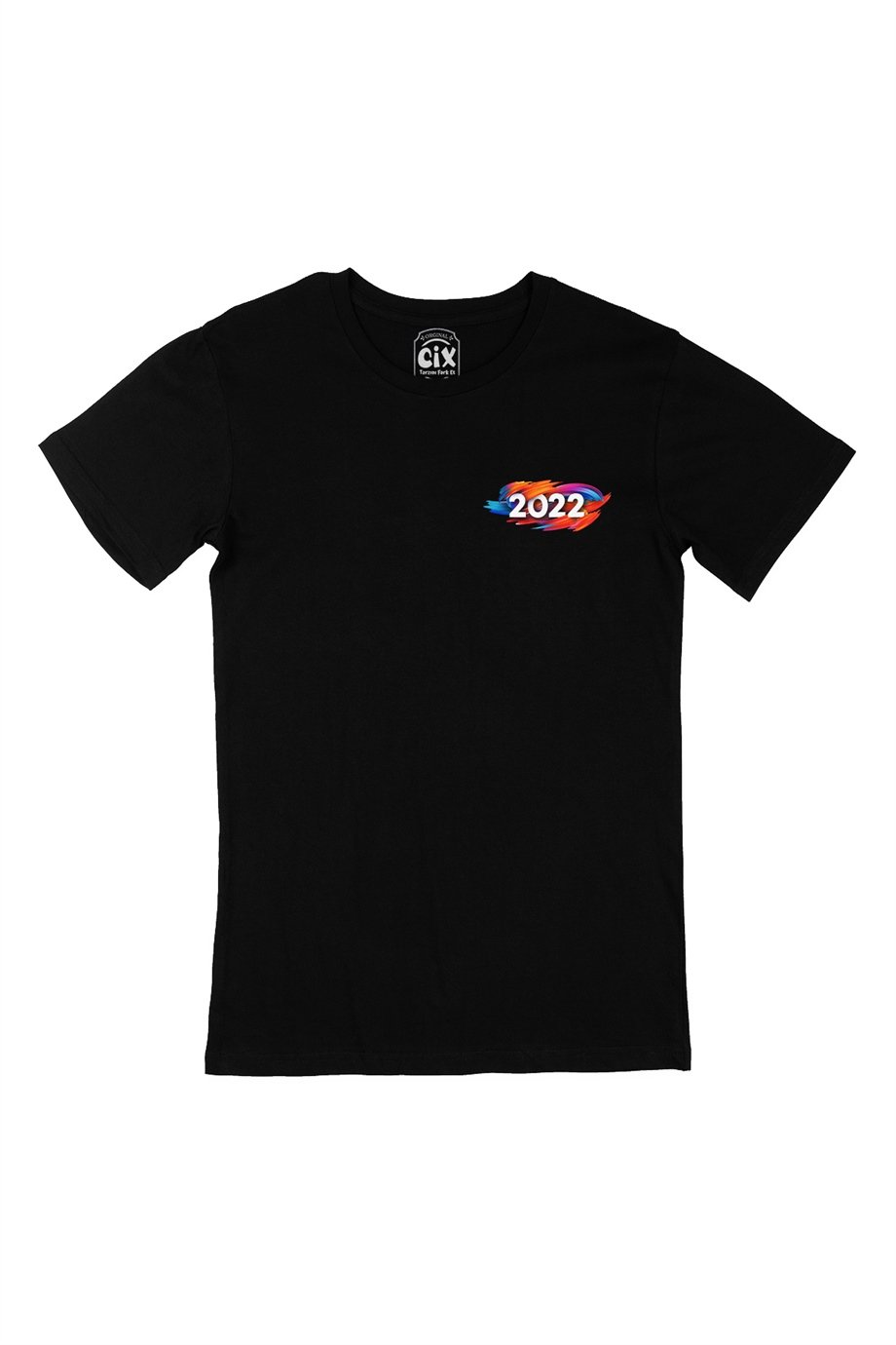 2022 Tasarımlı Cep Logo Tasarımlı Siyah Tişört