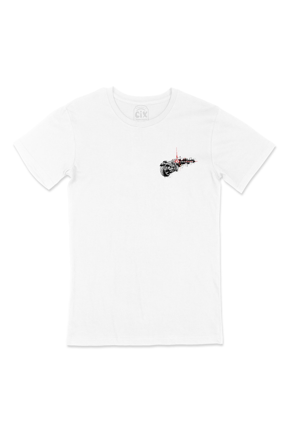 Adrenaline Motor Sport Cep Logo Tasarımlı Beyaz Tişört