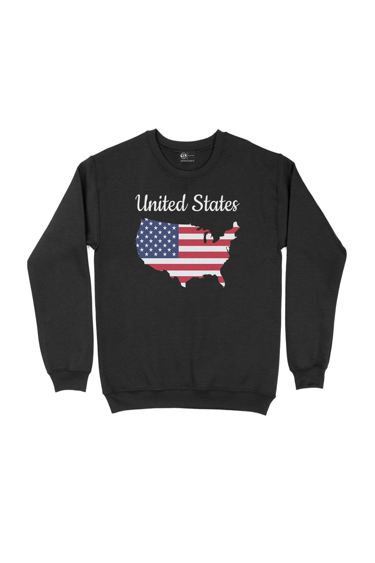 Amerika Haritalı ve Bayraklı Siyah Sweatshirt