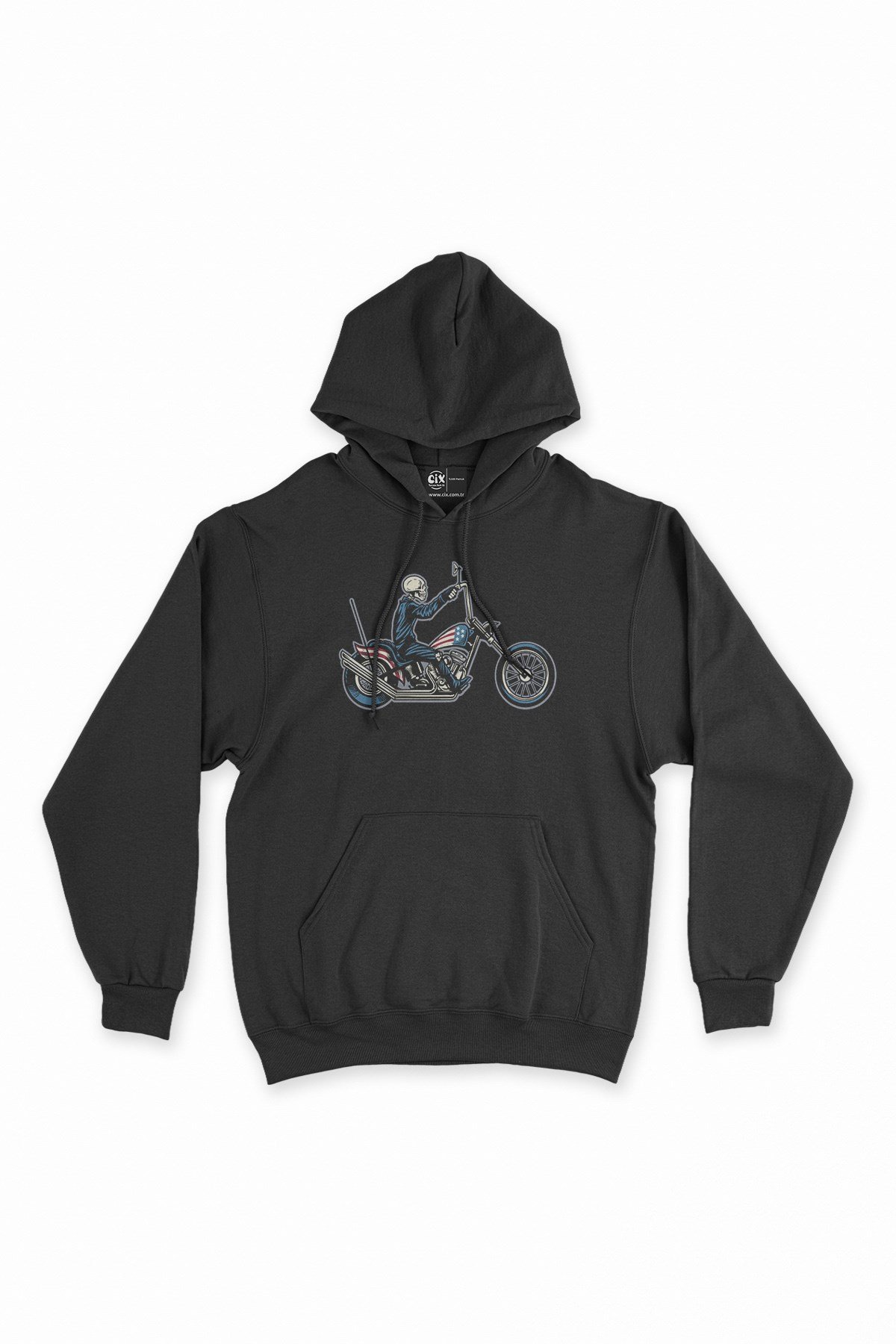 Amerikan Motorcu Kurukafa Siyah Kapşonlu Sweatshirt Hoodie