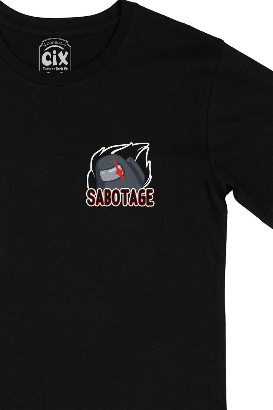 Among Us Sabotage Cep Logo Tasarımlı Siyah Tişört
