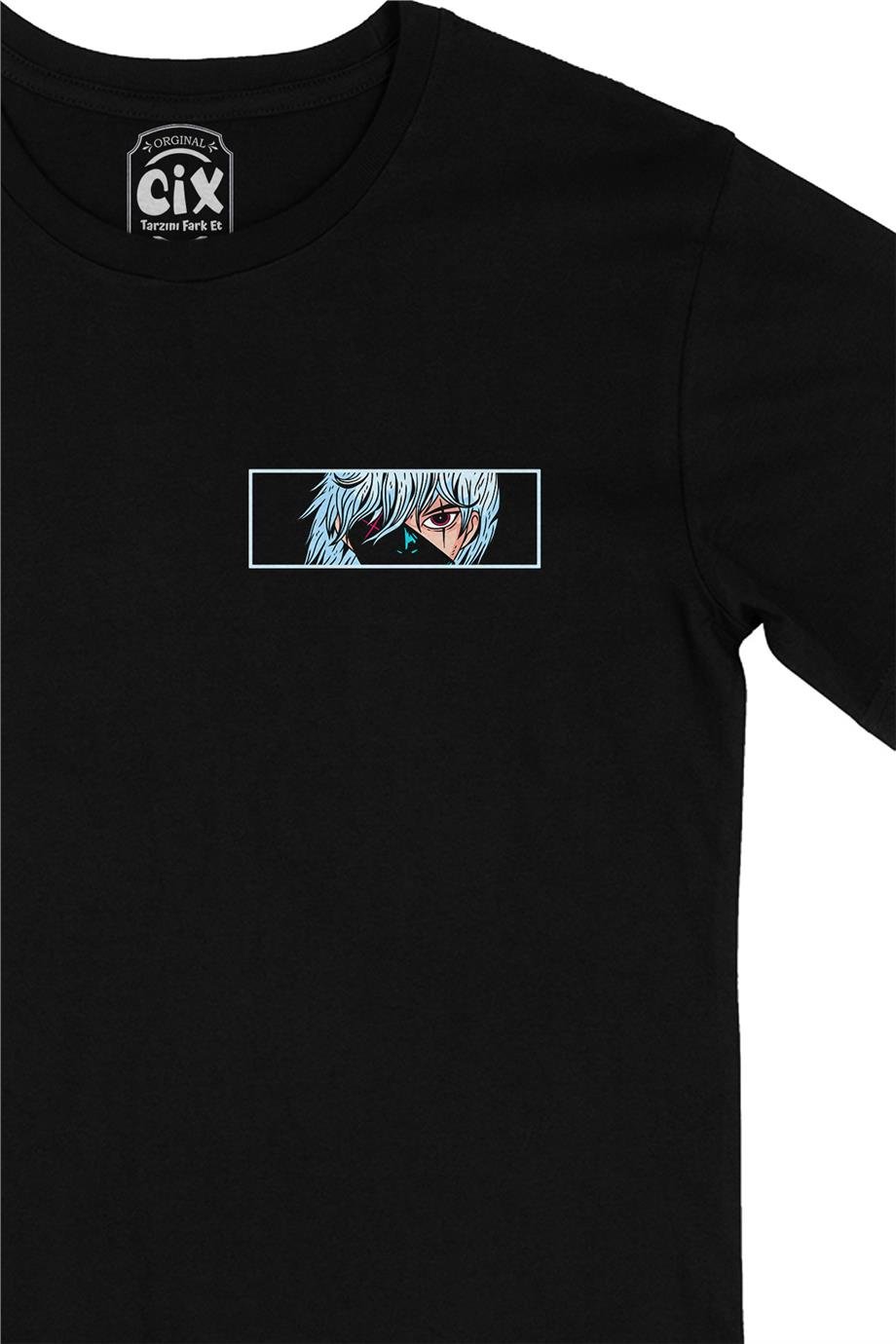 Anime Çocuk Cep Tasarım Baskılı Siyah Tişört