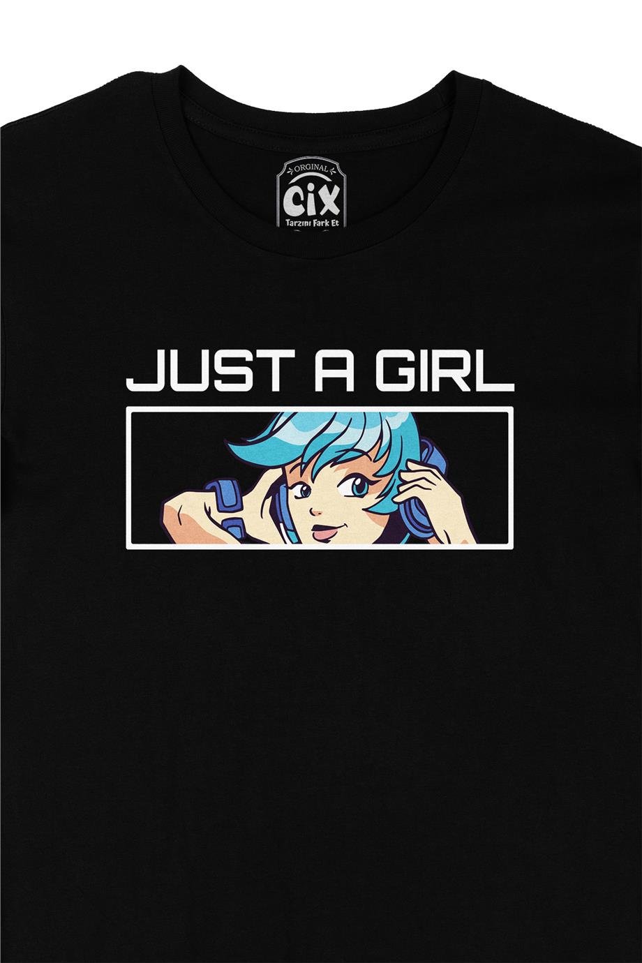 Anime Kız Çizimli Siyah Tişört