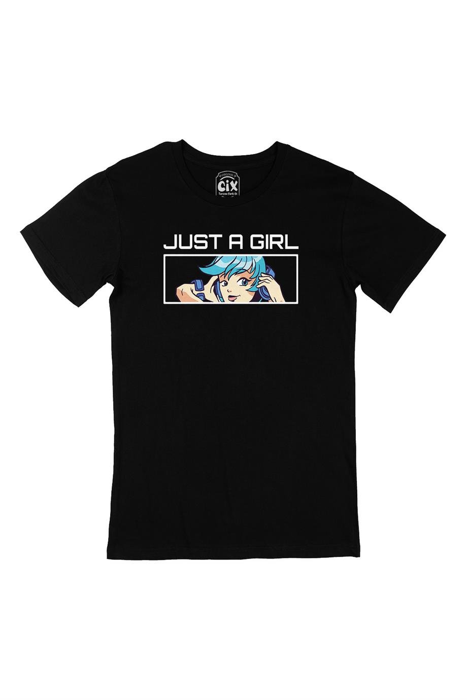 Anime Kız Çizimli Siyah Tişört