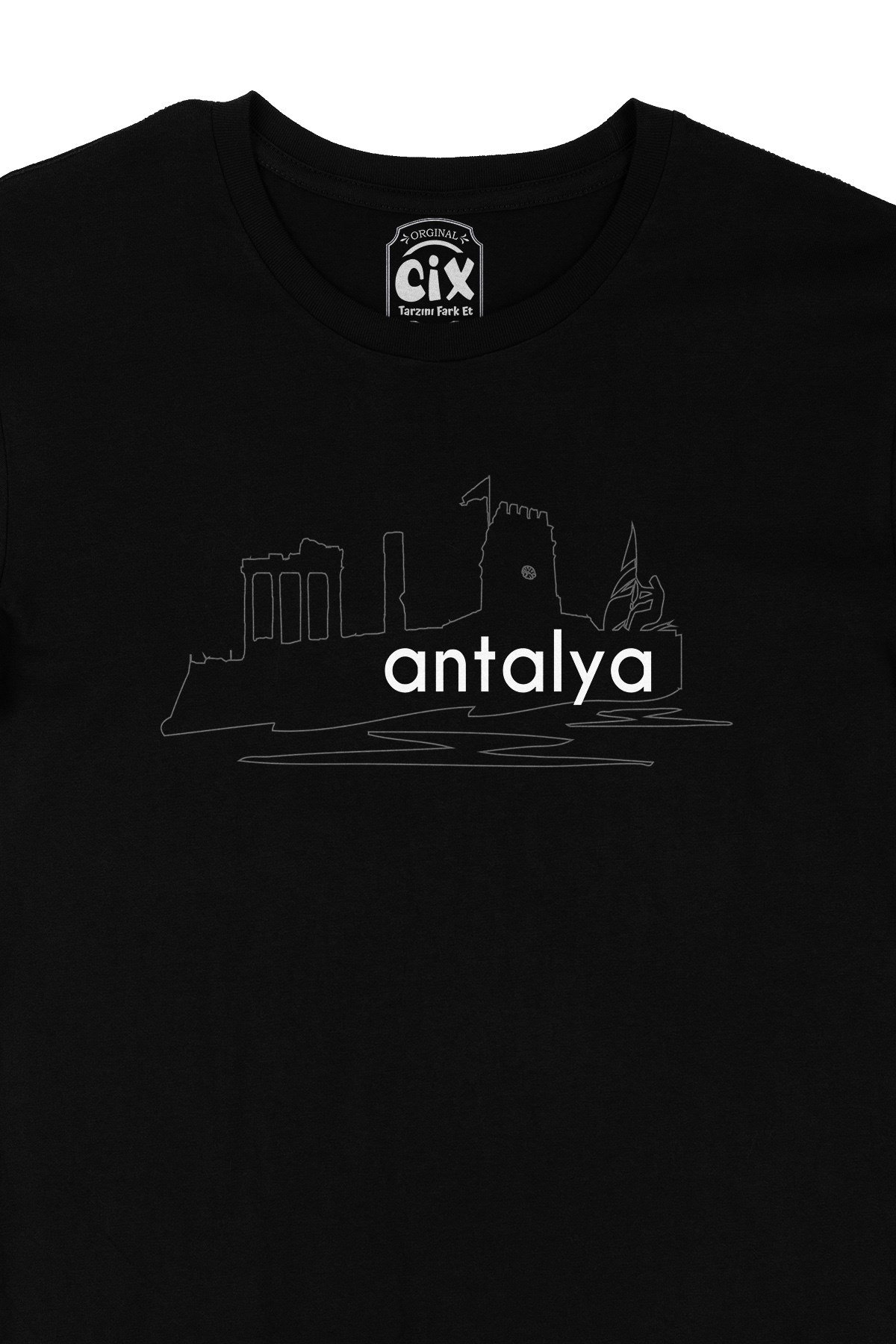 Antalya Çizimli Siyah Tişört
