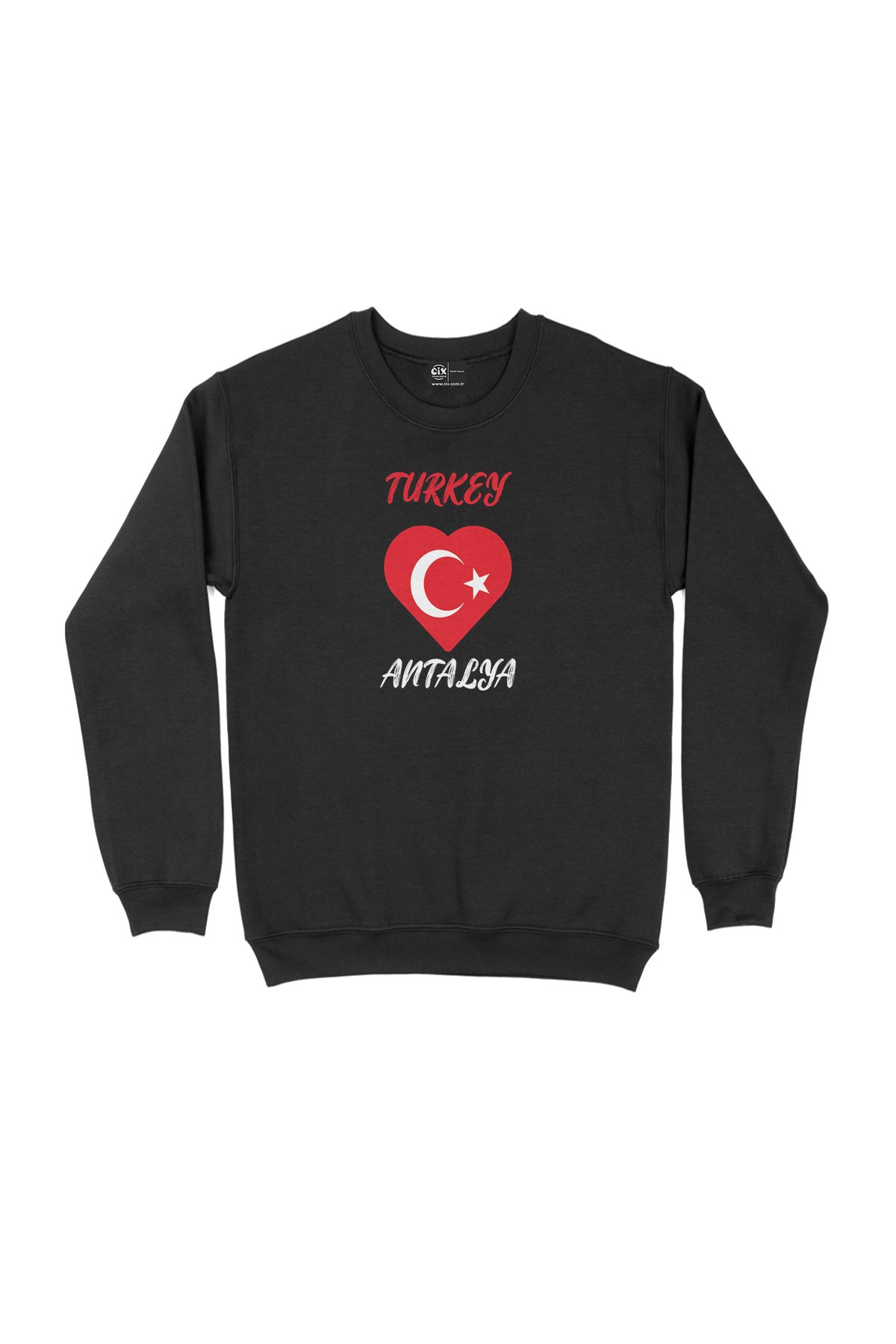 Antalya Türkiye Bayraklı Kalpli Siyah Sweatshirt