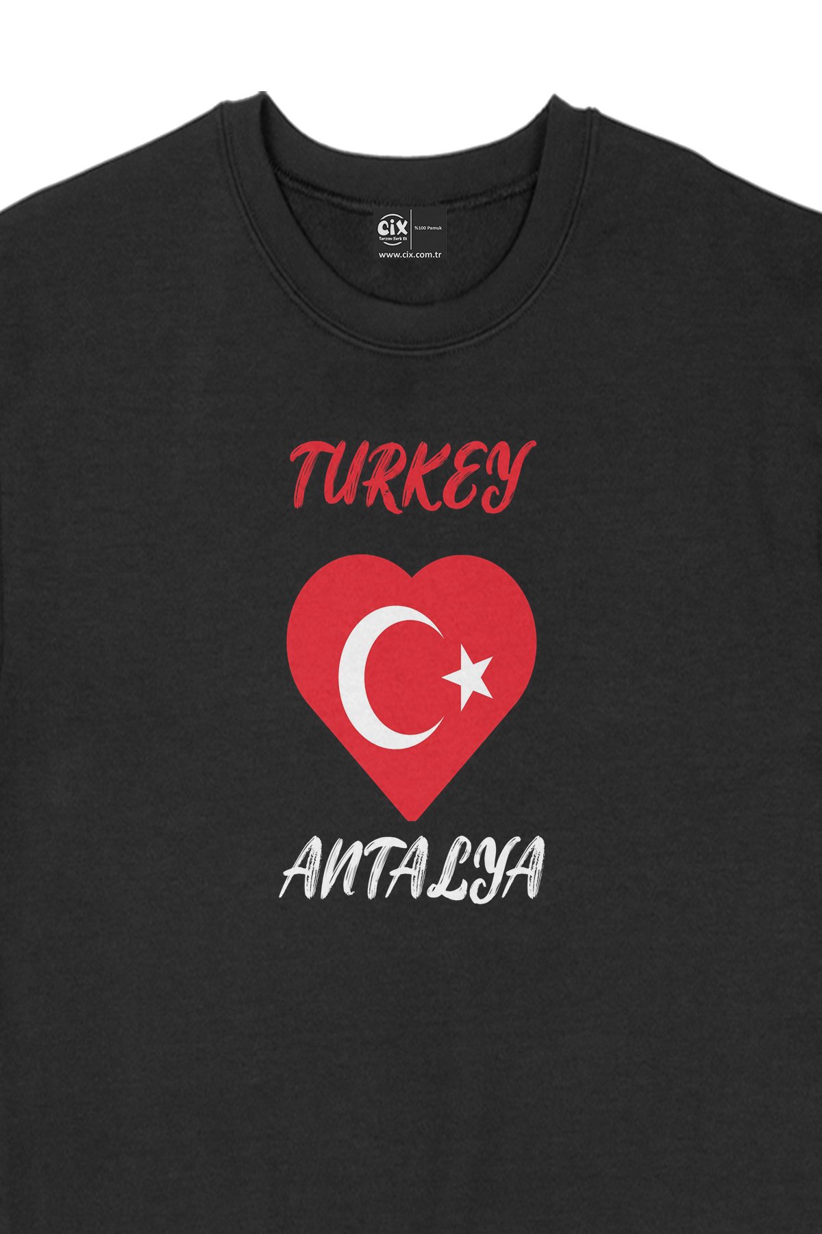 Antalya Türkiye Bayraklı Kalpli Siyah Sweatshirt