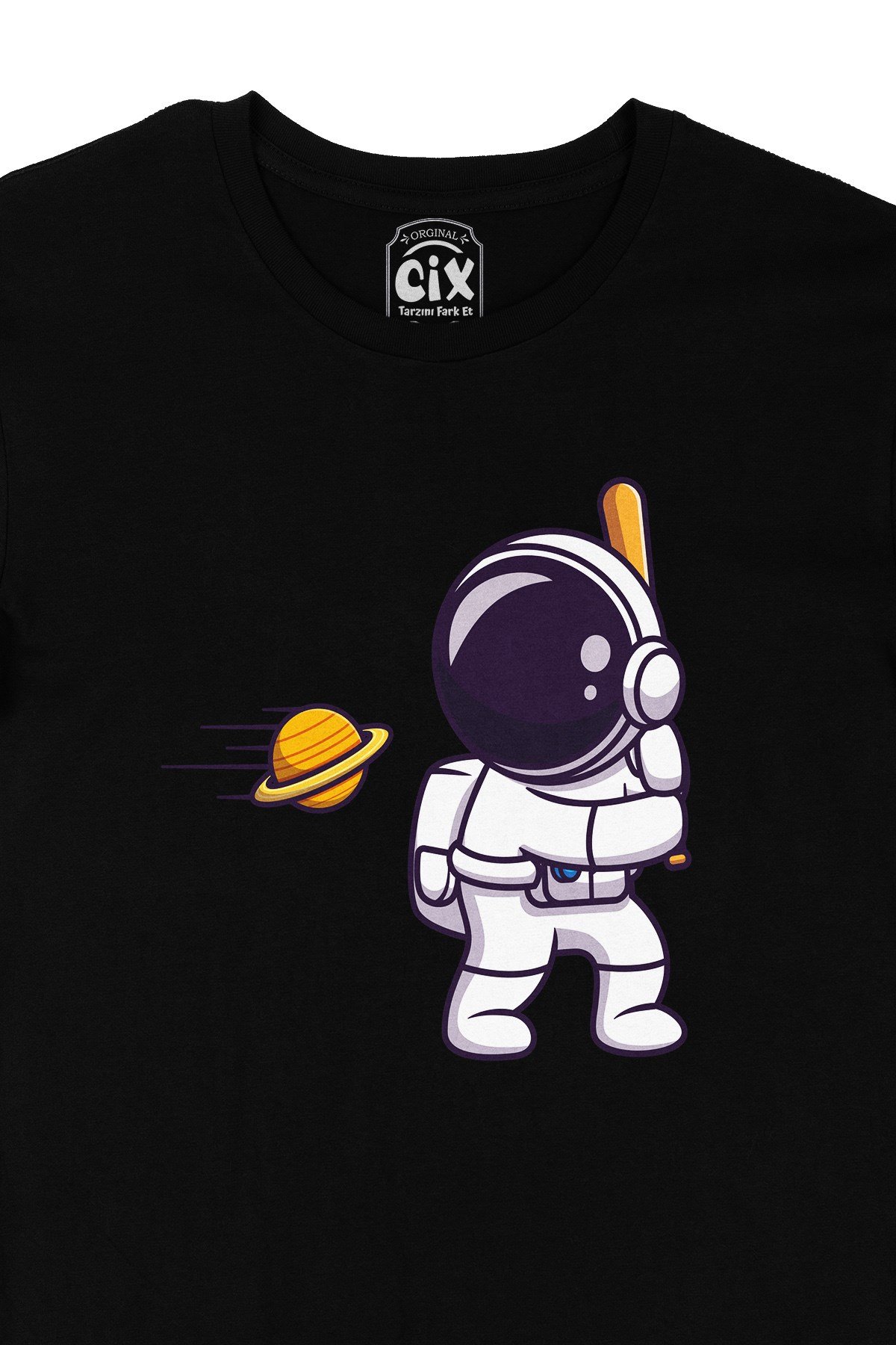 Astronot ve Beyzbol Siyah Tişört