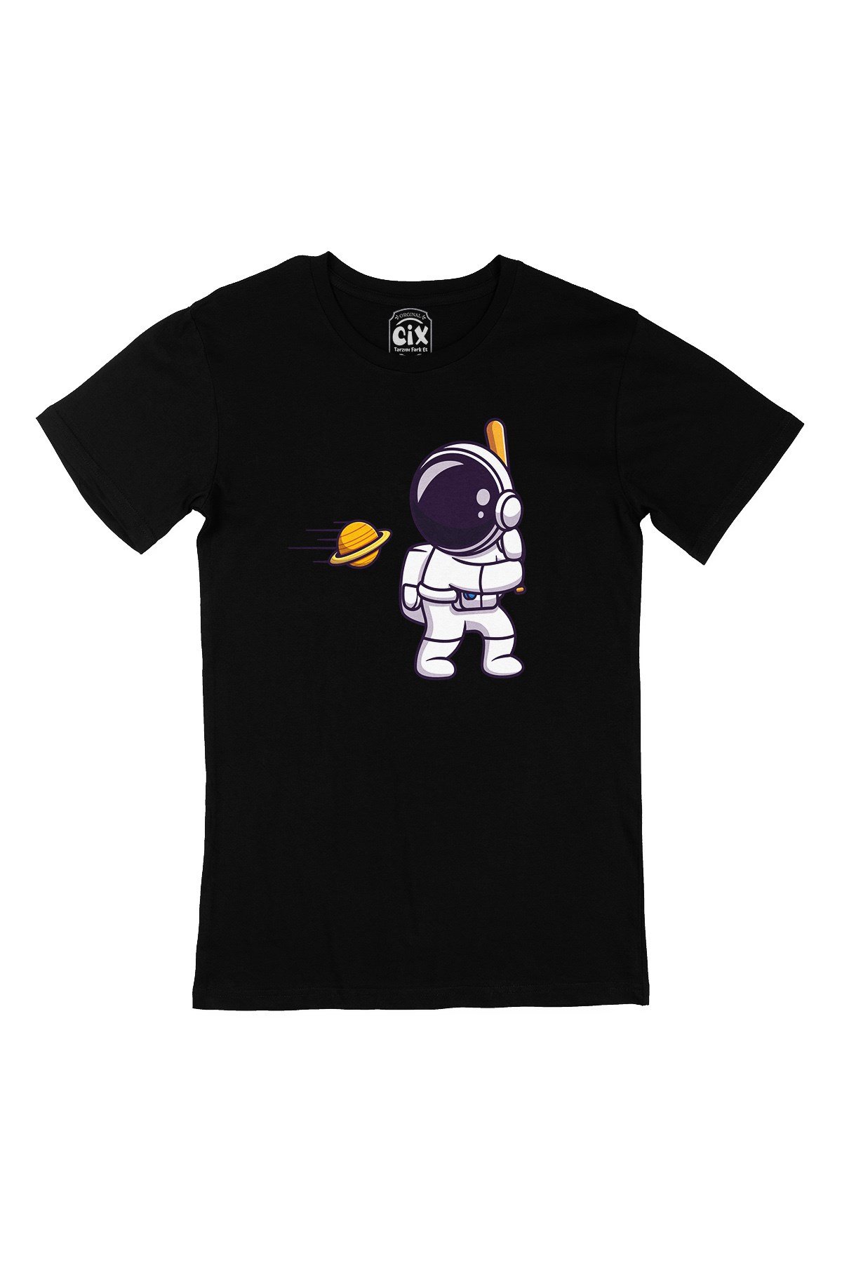 Astronot ve Beyzbol Siyah Tişört