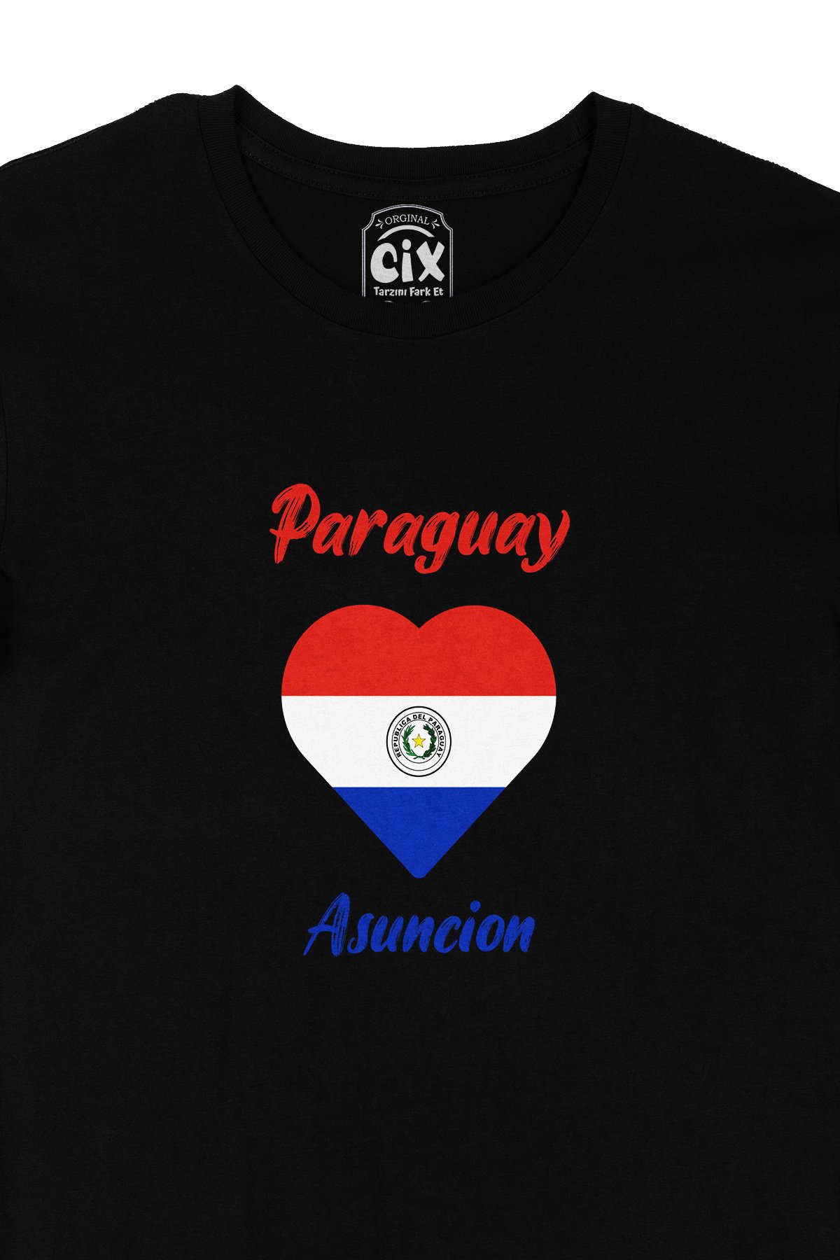 Asuncion Paraguay Bayraklı Kalpli Siyah Tişört