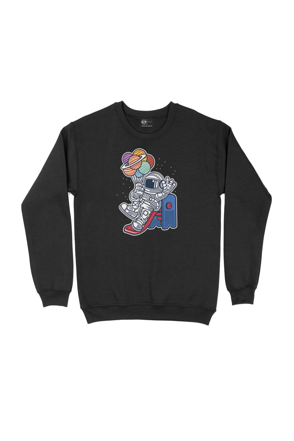 Balonlu Astronot Siyah Sweatshirt