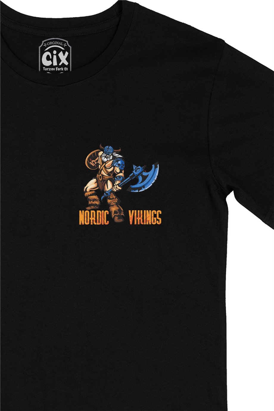 Baltalı Nordic Viking Cep Logo Tasarımlı Siyah Tişört