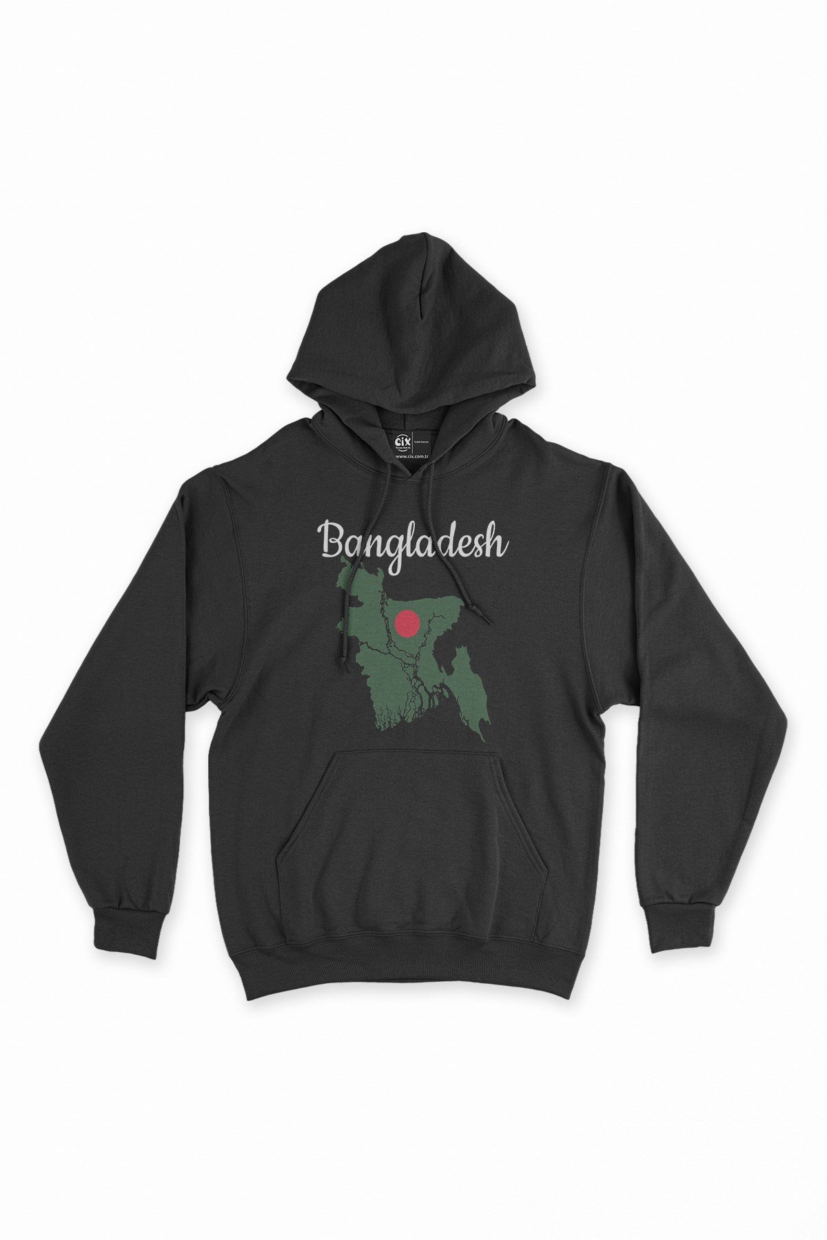 Bangladeş Haritalı ve Bayraklı Siyah Kapşonlu Sweatshirt Hoodie