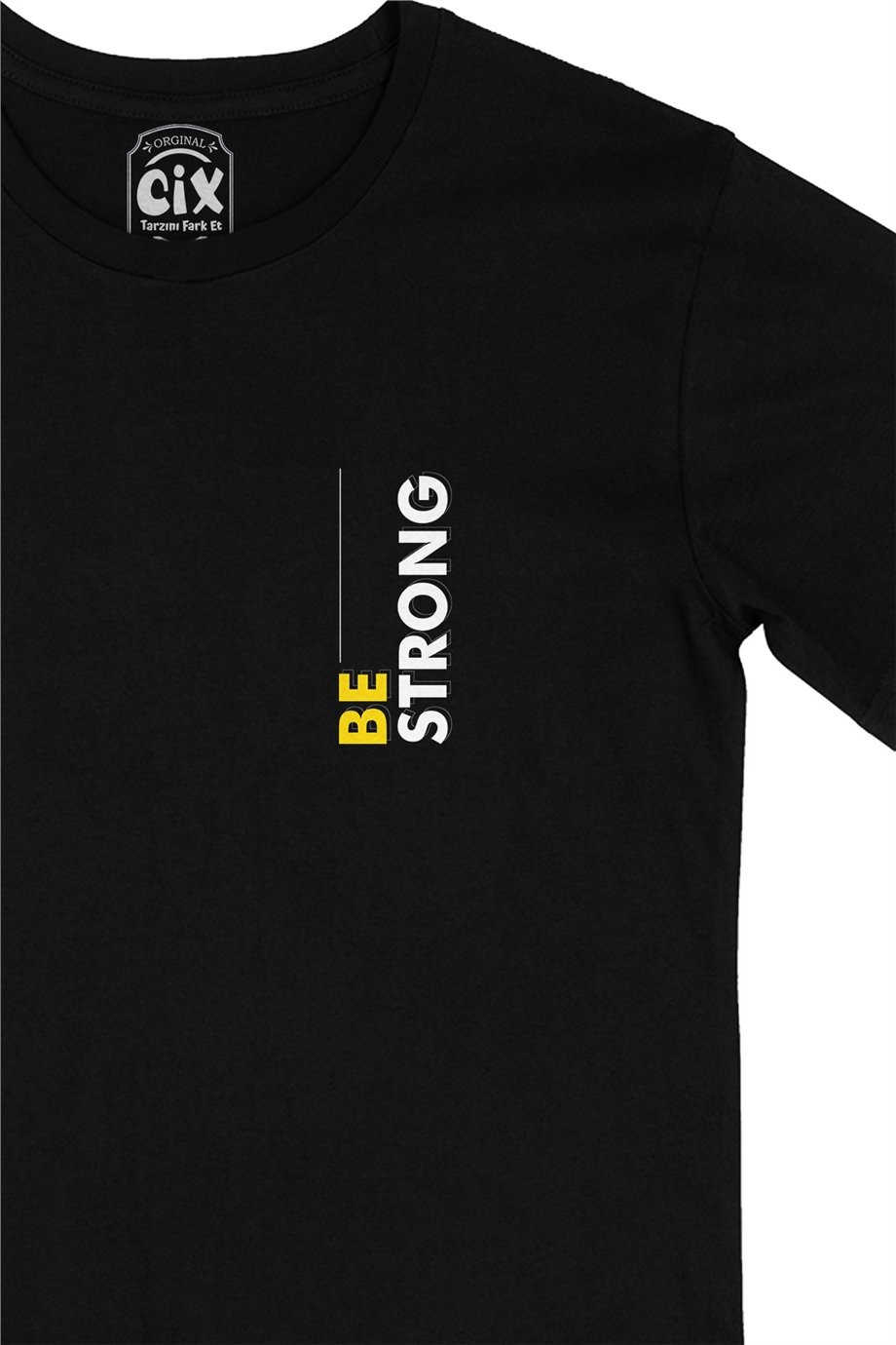 Be Strong Güçlü Ol Cep Logo Tasarımlı Siyah Tişört