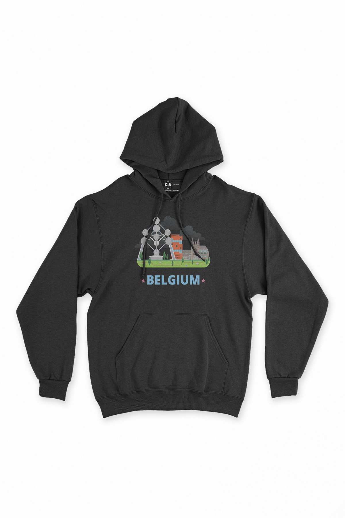 Belçika Siyah Kapşonlu Sweatshirt Hoodie