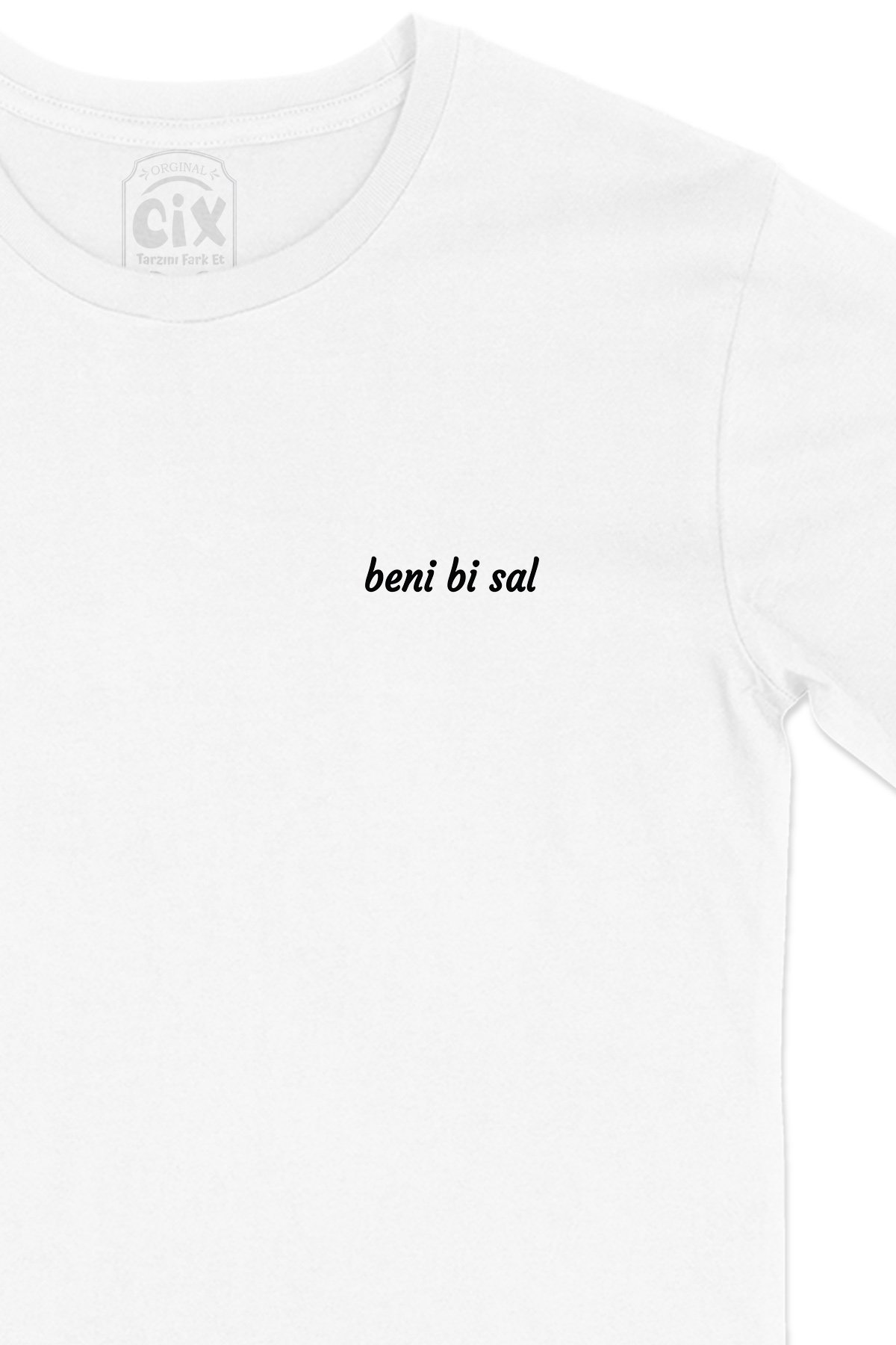 Beni Bi Sal Cep Logo Tasarımlı Beyaz Tişört