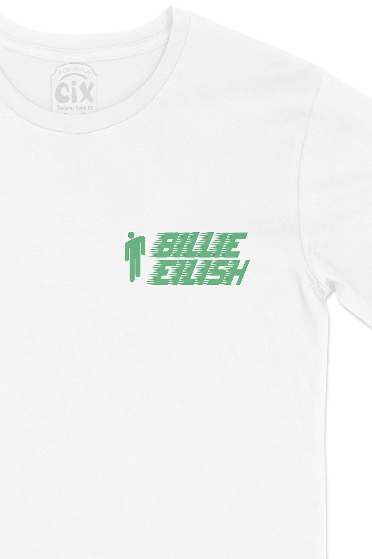 Billie Eilish Cep Logo Tasarımlı Beyaz Tişört