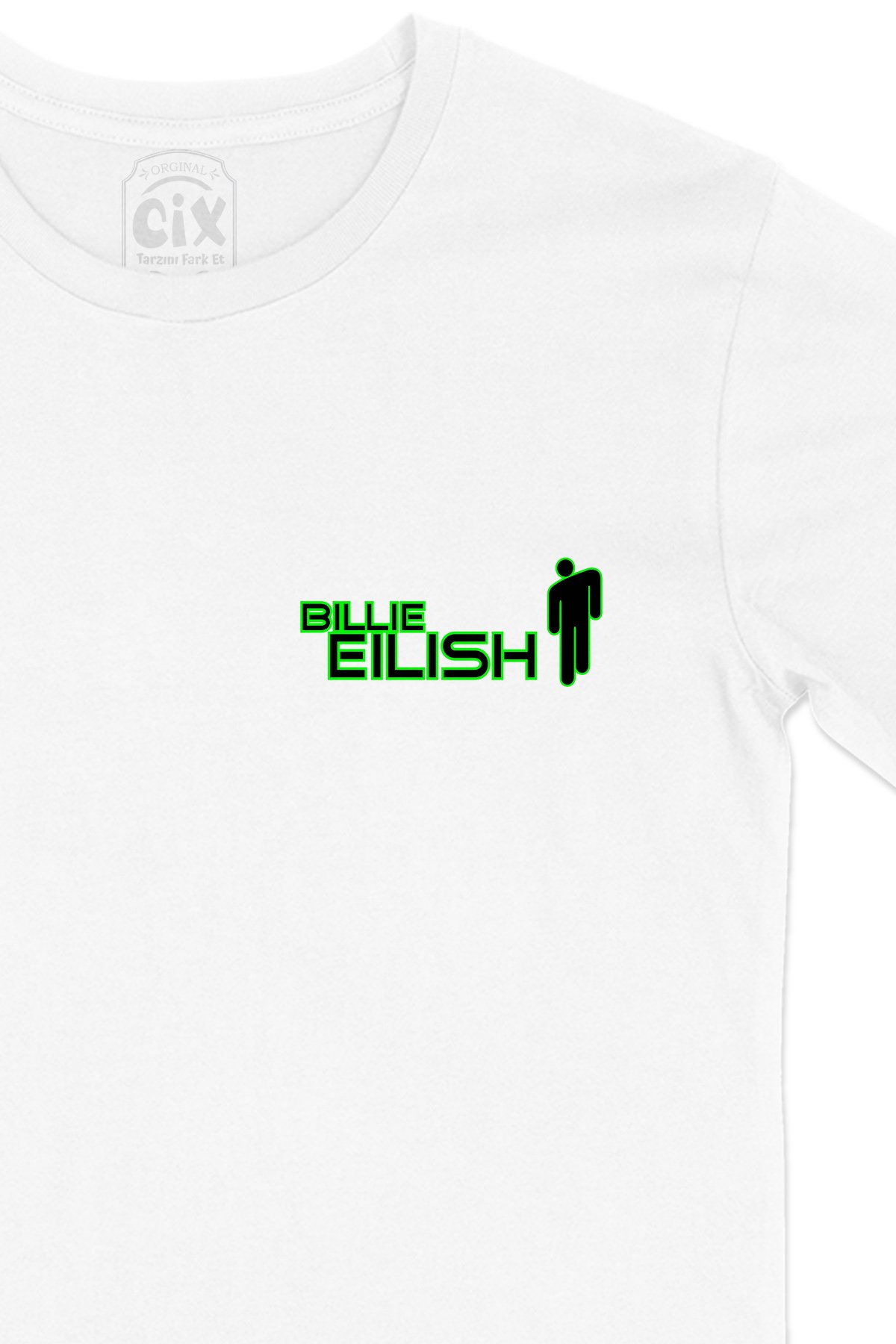 Billie Eilish Logo Tasarımlı Cep Logo Tasarımlı Beyaz Tişört