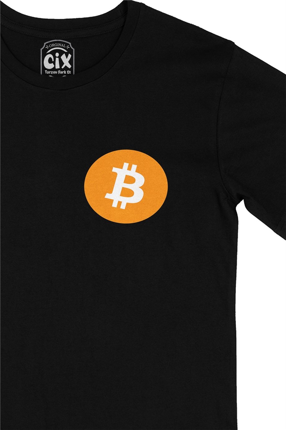 Bitcoin Logolu Cep Logo Tasarımlı Siyah Tişört