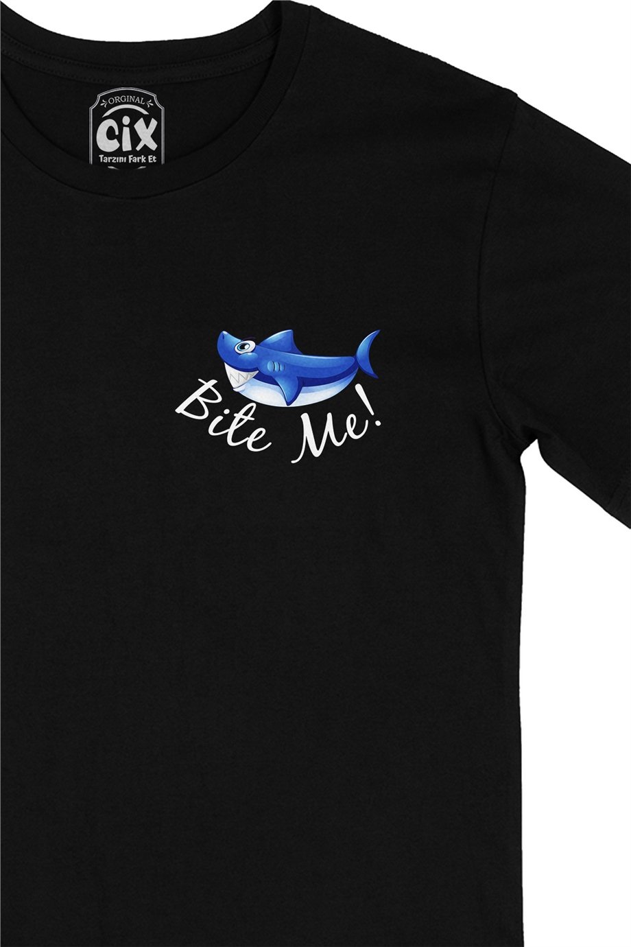 Bite Me Cep Logo Tasarımlı Siyah Tişört