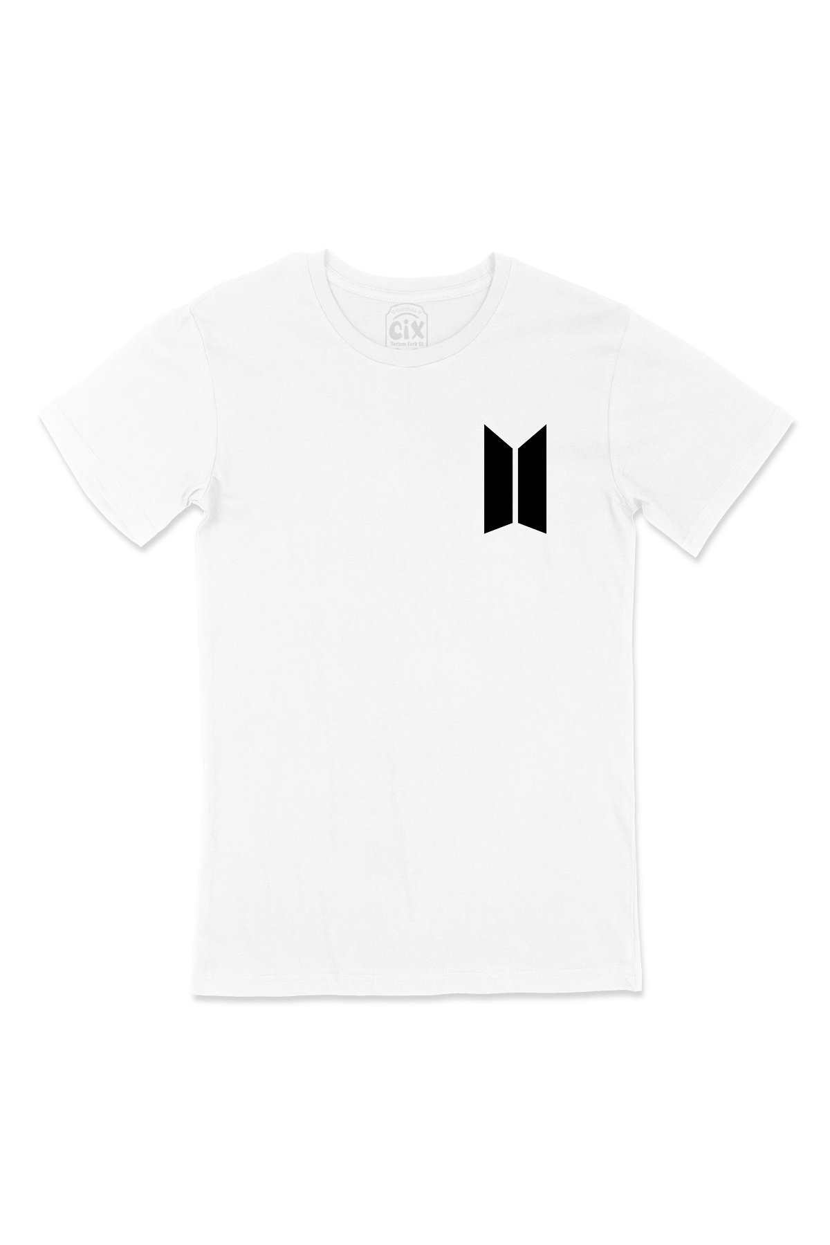 Bts Büyük Logolu Cep Logo Tasarımlı Beyaz Tişört