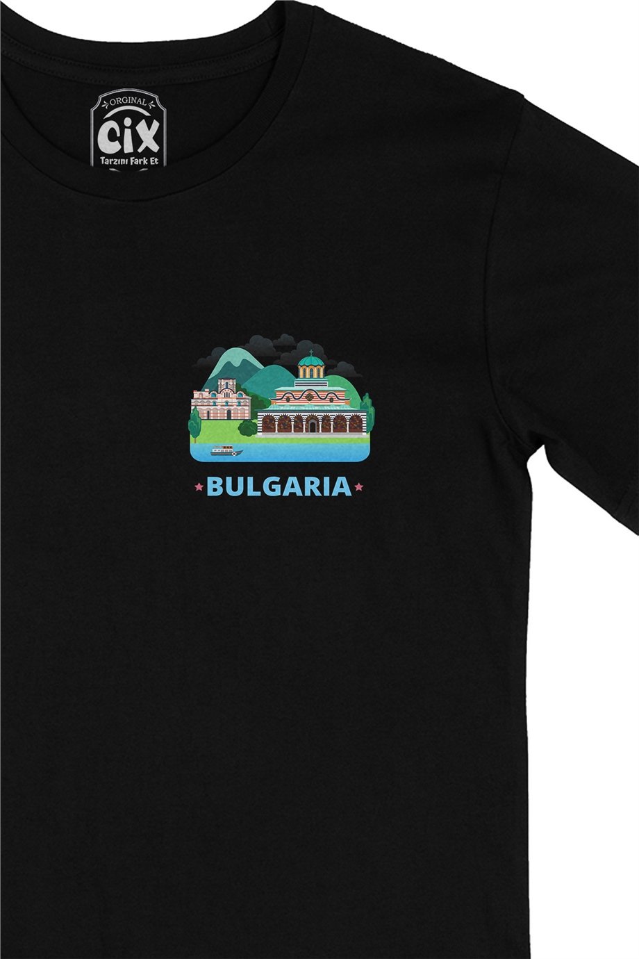 Bulgaristan Cep Logo Tasarımlı Siyah Tişört