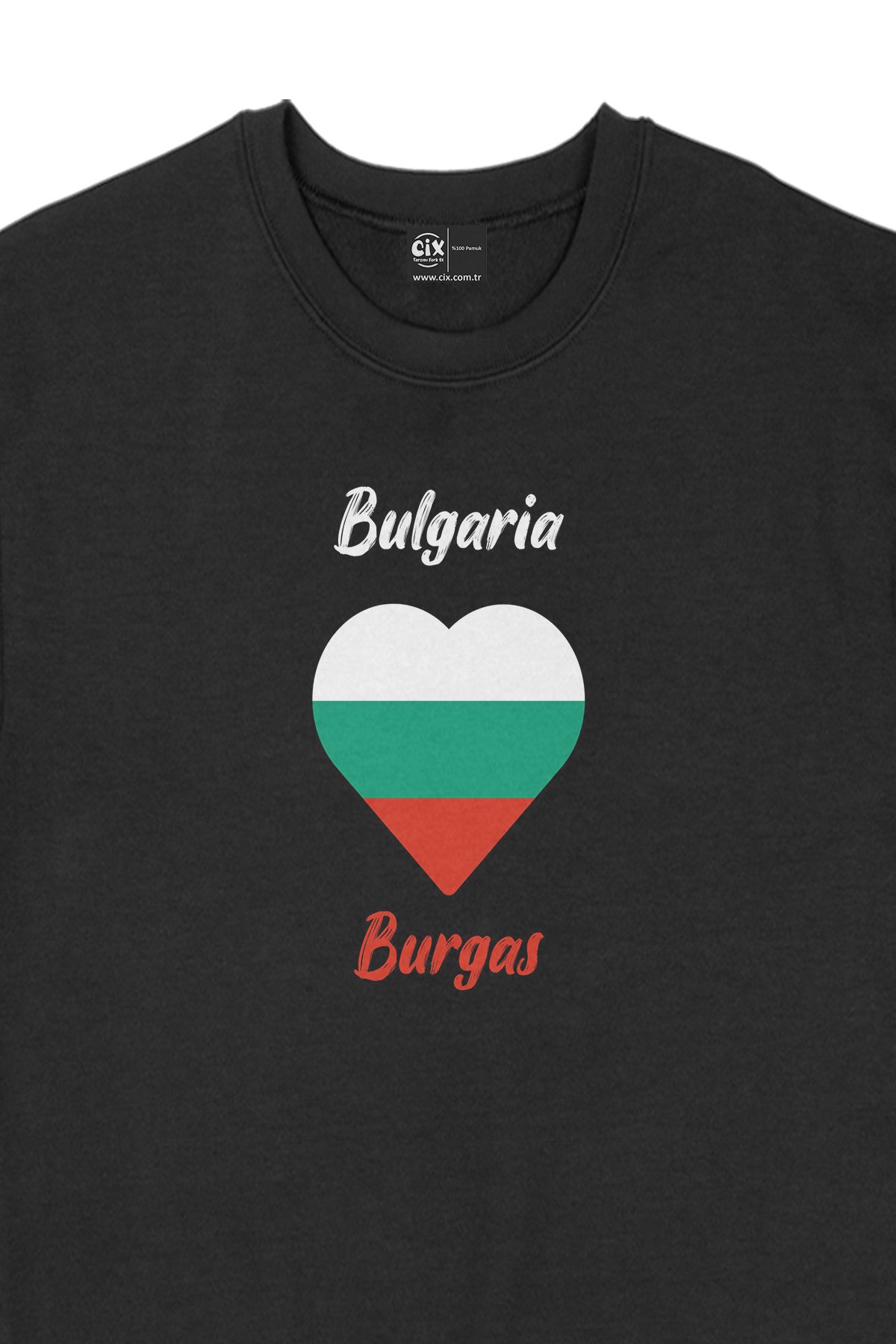 Burgaz Bulgaristan Bayraklı Kalpli Siyah Sweatshirt