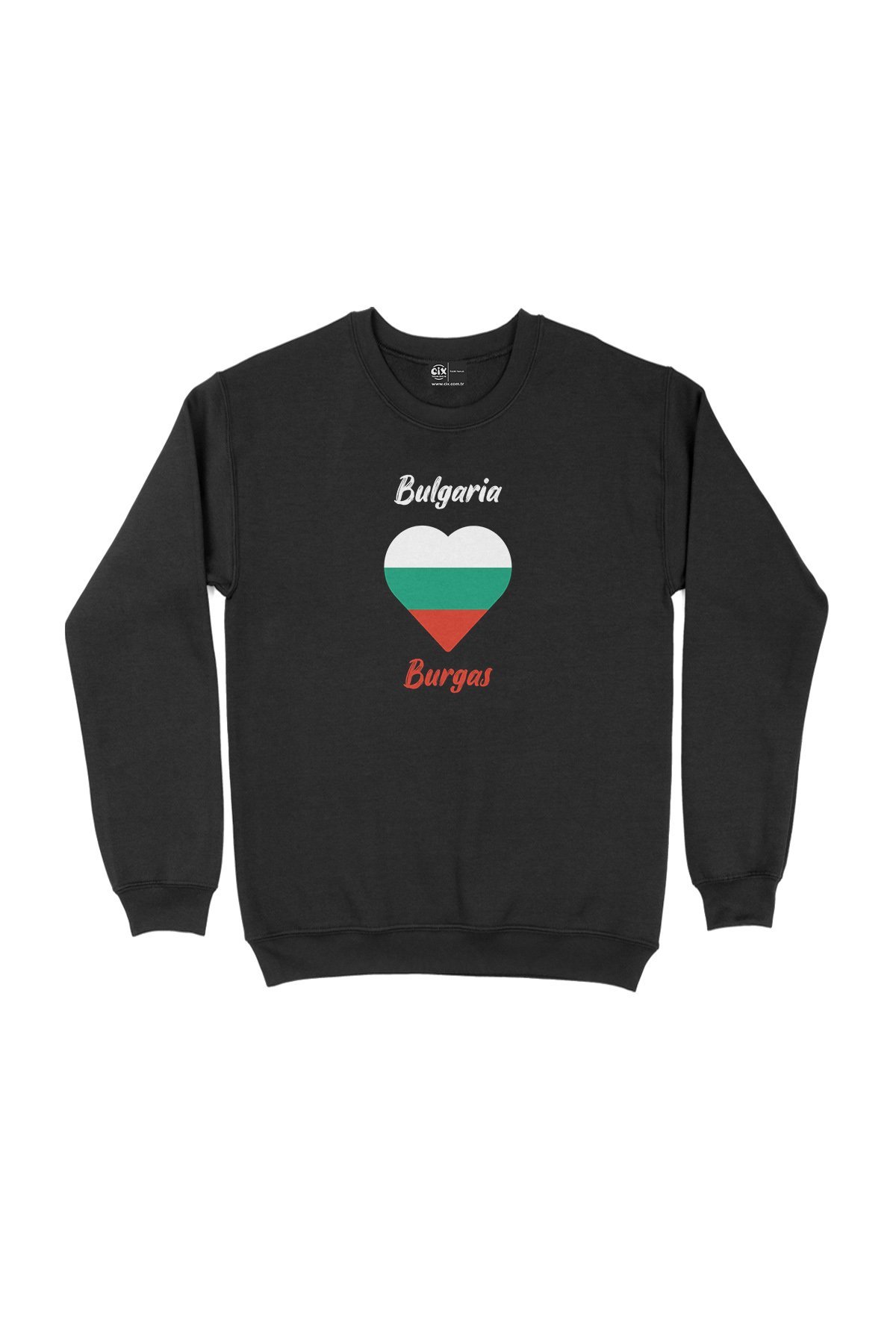 Burgaz Bulgaristan Bayraklı Kalpli Siyah Sweatshirt