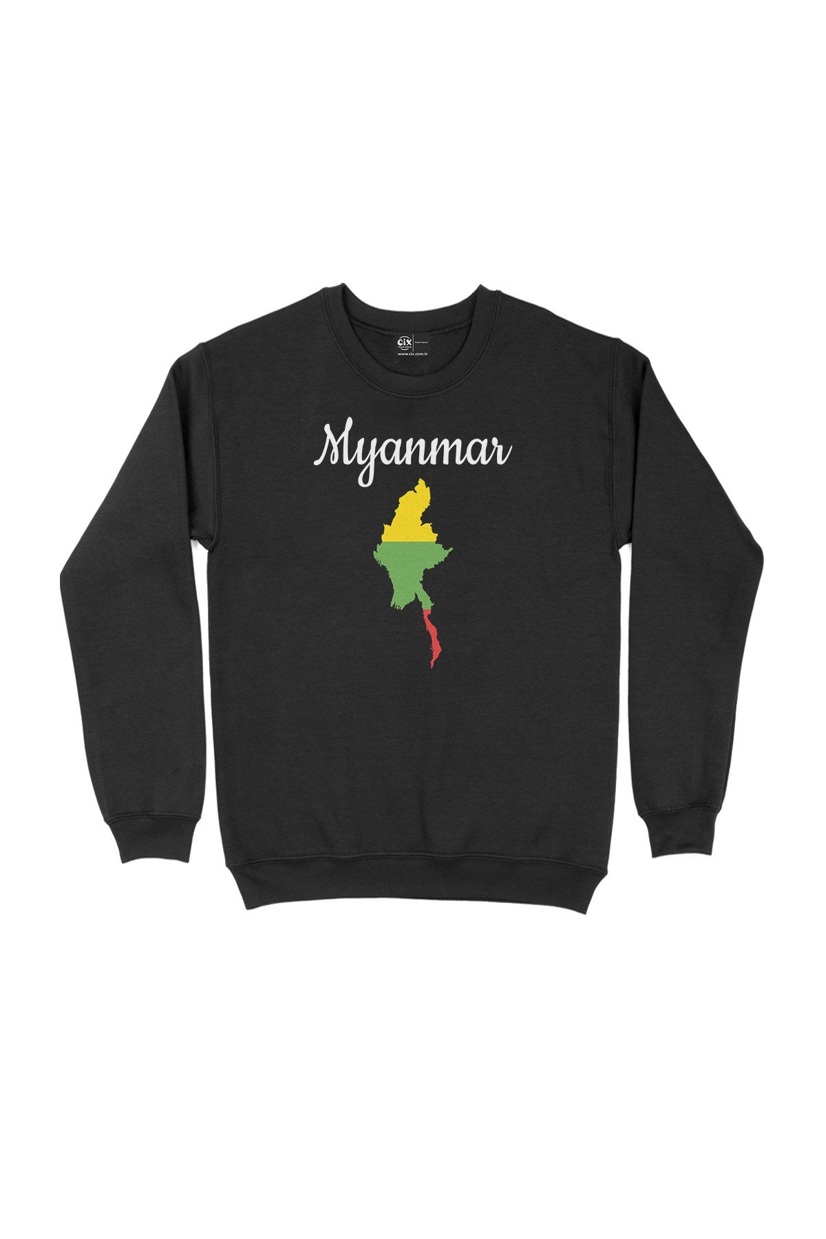 Burma Haritalı ve Bayraklı Siyah Sweatshirt