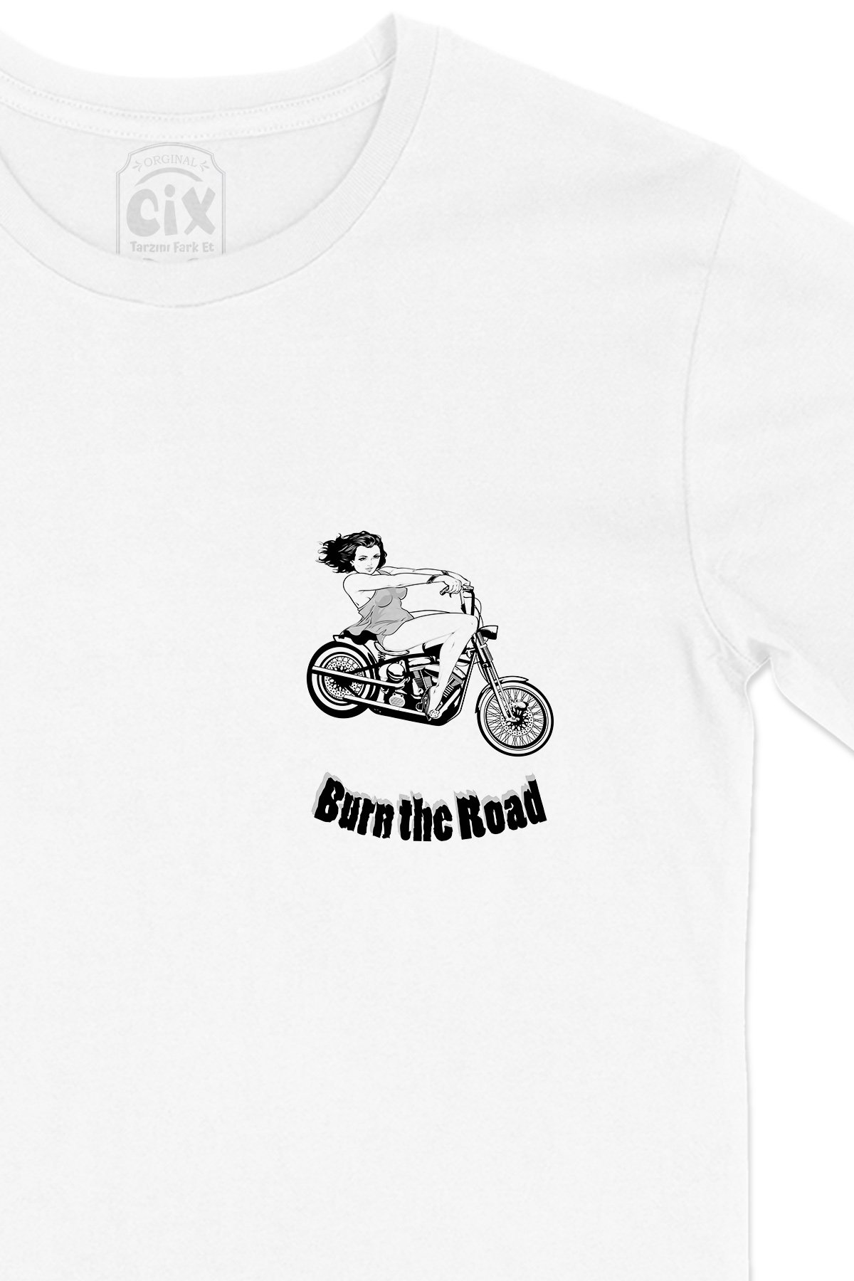 Burn The Road Motor Cep Logo Tasarımlı Beyaz Tişört