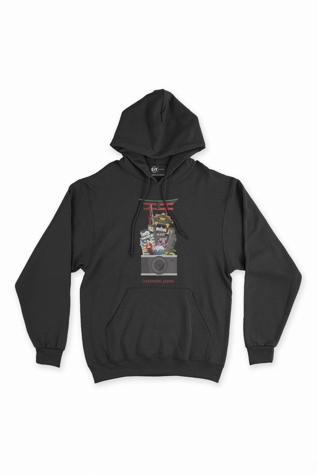 Büyüleyici Japonya Siyah Kapşonlu Sweatshirt Hoodie