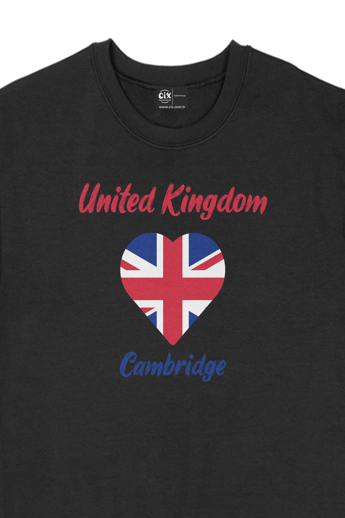 Cambridge İngiltere Bayraklı Kalpli Siyah Sweatshirt