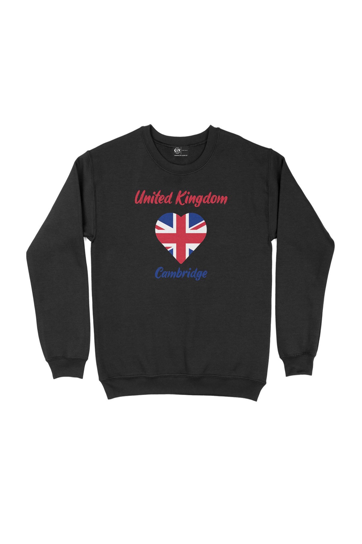 Cambridge İngiltere Bayraklı Kalpli Siyah Sweatshirt