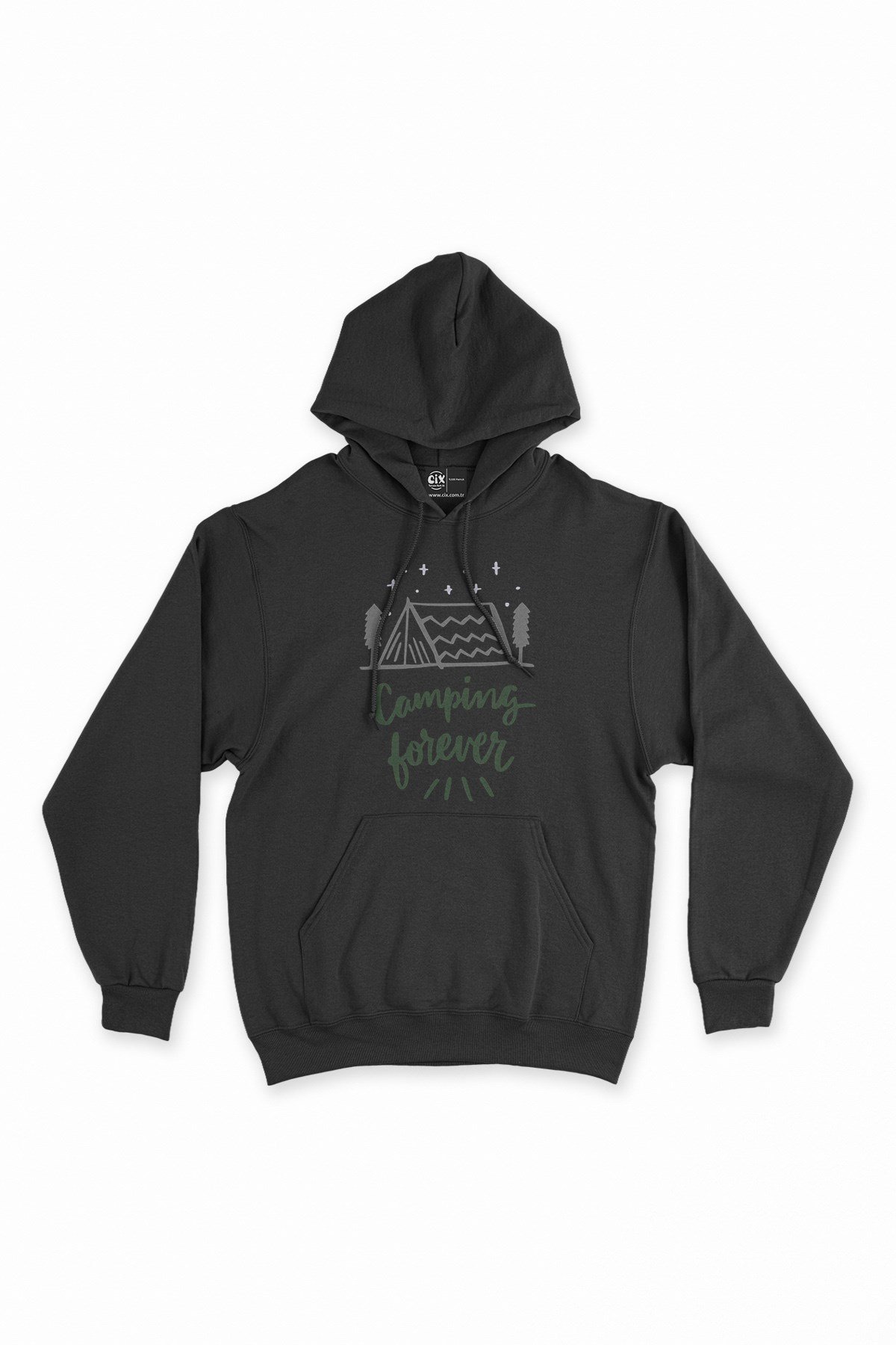 Camping Forever Siyah Kapşonlu Sweatshirt Hoodie