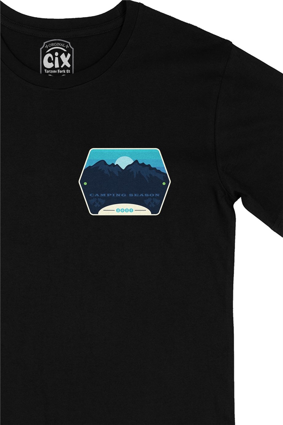 Camping Season 2021 Cep Logo Tasarımlı Siyah Tişört